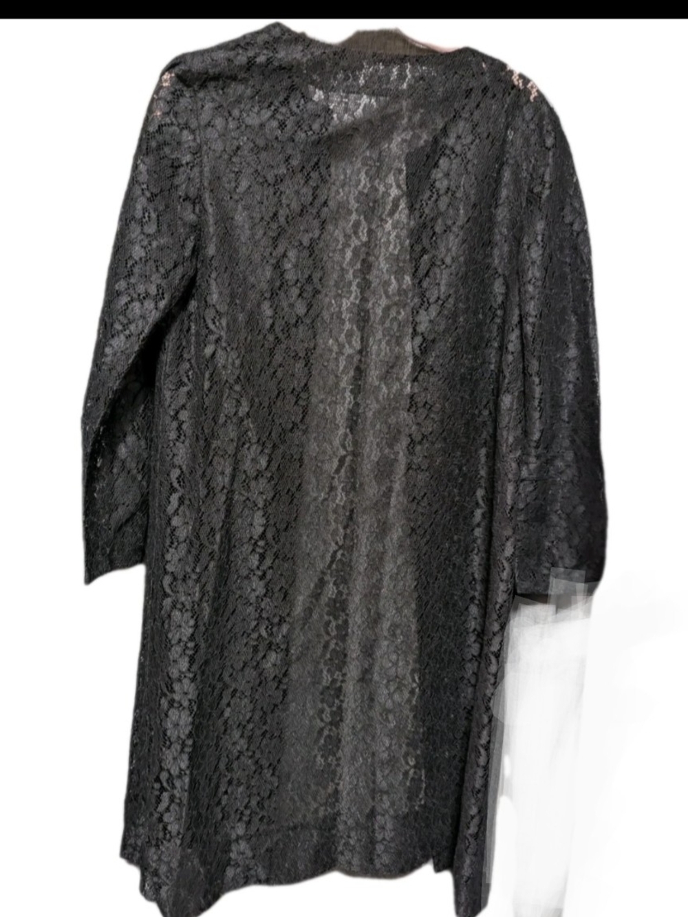 Vintage Black Lace Long Jacket, Swing Coat  Rockabilly Pin Up Large